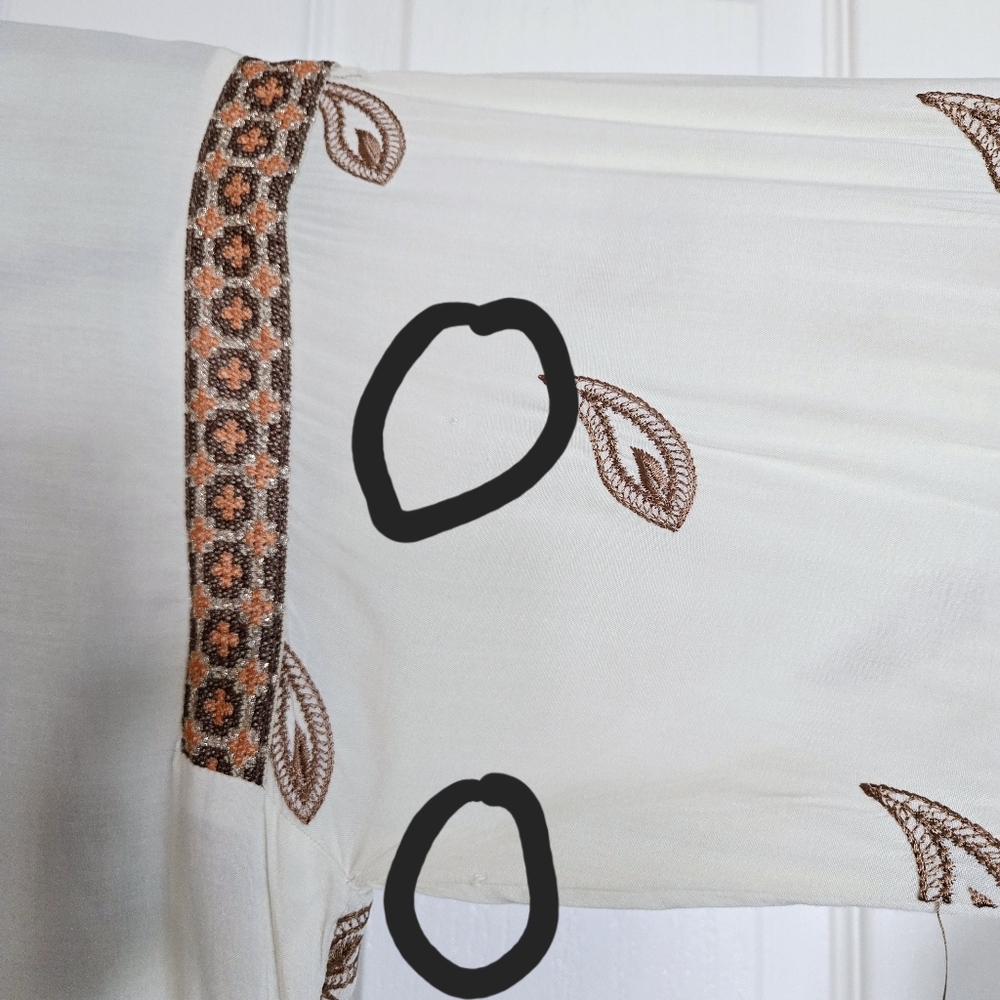 Embroidered Ivory Brown Top Shirt Long Kurti Viscose Size Medium - Picture 5 of 8
